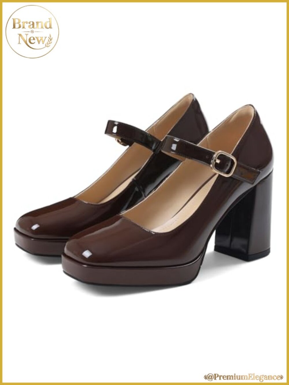 Mary Jane Platform Heels Chunky Block Ankle Strap Waterproof PU Pumps